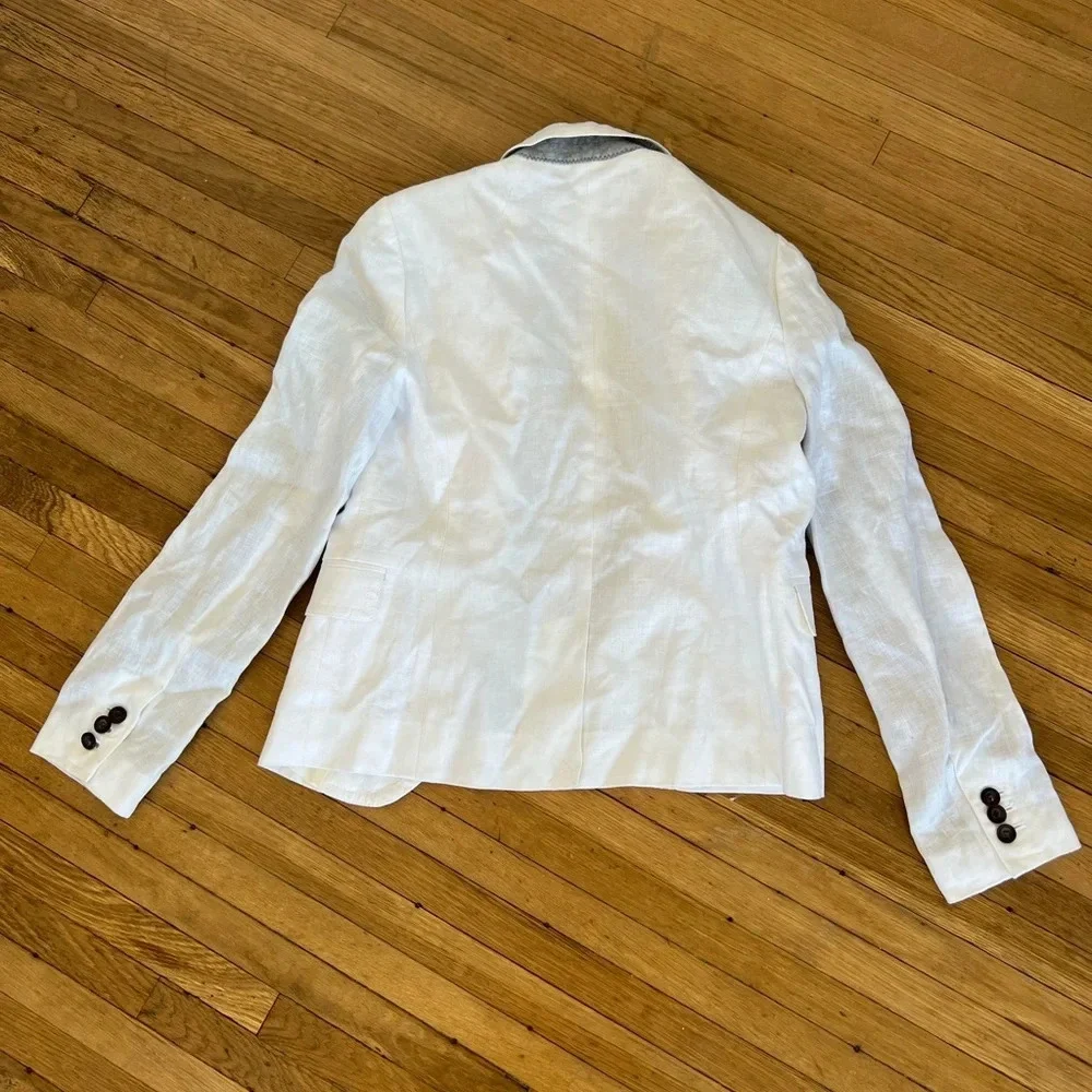 J Crew White 100% Linen Classic Suit Blazer | Size 0